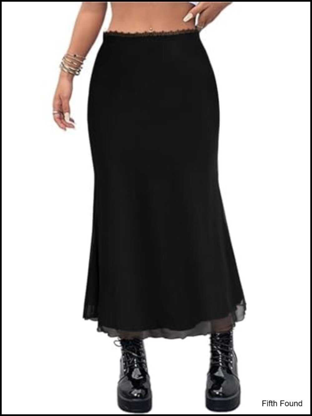 Boho Floral Mesh Maxi Skirt High Waisted Mermaid Hem 90s Grunge